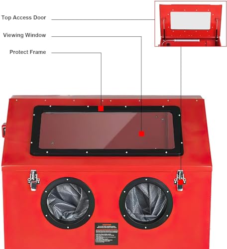 90 Gallon Sandblaster Cabinet with LED Tube Glass Viewing Windows,Floor Abrasive Blast Cabinet by Lasting Gun kit & Dust Collector,Abrasive Media Blasting for Rust Grime Paint Removing