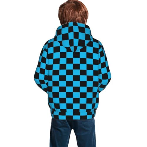 Purple White Checkered Chessboard Flag Hoodie Youth Hooded Sweatshirt 3D Digital Printed With Pockets Tops2