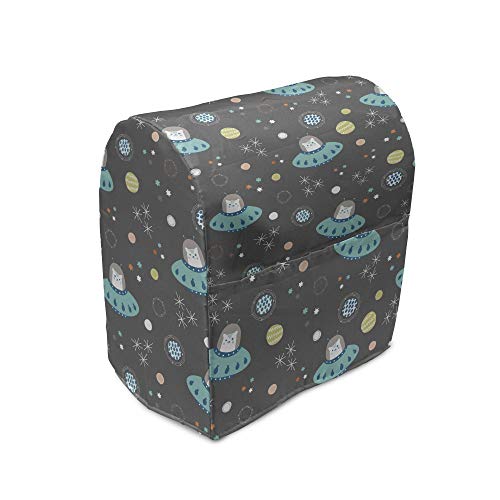 Ambesonne Dusty Blue Stand Mixer Cover, Space Cat Astronauts and Solar System Elements Funky Pattern, Kitchen Appliance Organizer Bag Cover with a Pocket, 6-8 Quarts, Grey and Multicolor