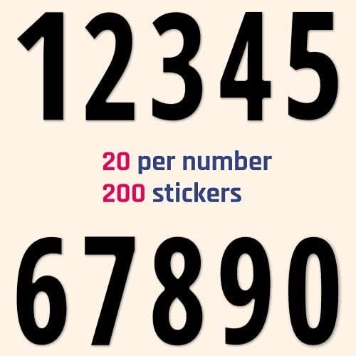 200 Pieces, 75mm - Number Stickers, Waterproof Vinyl Stick On Numbers - Black