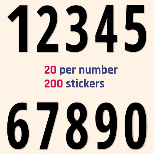 200 pieces 334 - number stickers waterproof vinyl stick on numbers - black
