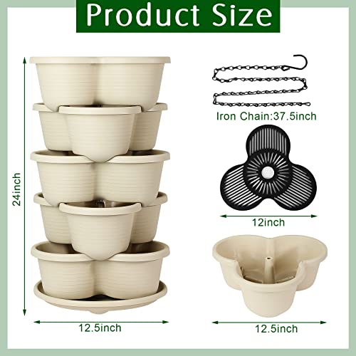 Yinder 2 Pack 5 Tier Vertical Gardening Stackable Planter For Growing Strawberries, Herbs, Flowers, Vegetables, Succulents With Iron Chain, Indoor Outdoor #TOP1