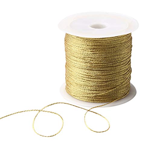 Image of 218 Yards /656 Feet Metallic Cord 2 Pcs Spool Metallic Thread Colored Jewelry Thread Colored Craft Gold String Tinsel String Craft Making Cord for Gift Wrapping(0.5mm)