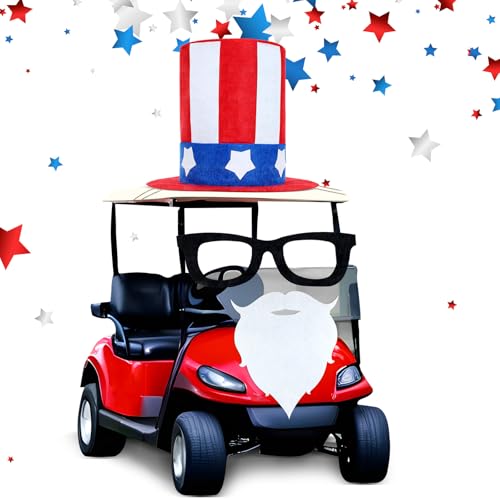 Knitgrip 4 Pcs 4th of July Golf Cart Decorations Including Jumbo Patriotic Top Hat Glasses and Beard Golf Cart Independence Day Accessories for Parade 250th Anniversary Patriotic Decor