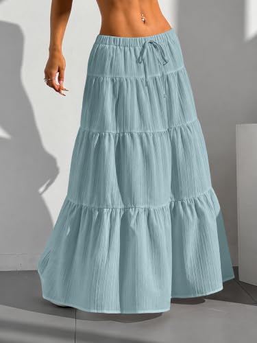 Image of Jawdrobe Women's Georgette Ruffle Hem Long Flared Skirt Lightweight Soft Fabric| High-Waisted Ruffled Maxi Plain and Pleated Skirt