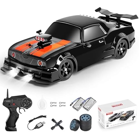 Fistone RC Drift Car 2.4GHz 1:16 Scale 4WD 18KM/H High Speed Remote Control Car with LED Lights, 2 Batteries and Rubber Tire, Racing Sport Toy Vehicle for Adults, Boys, Girls, and Kids Cover