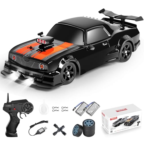2.4ghz 1:16 Scale 4wd 18km/h High Speed Remote Control Car With Led Lights, 2 Batteries And Rubber Tire, Racing Sport Toy Vehicle For Adults, Boys, Girls, And Kids