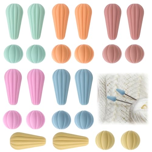 QWORK 24 Stück Stricknadel Stopper Set Kürbis- & Tropfenform Silikon Maschenstopper Nadelspitzenschutz für Stricken Häkeln & DIY Bastelprojekte