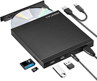ROOFULL External CD/DVD +/-RW Drive USB 3.0 Type-C with USB Ports and SD Reader, Portable DVD CD ROM Burner Optical Disc Drive Player Reader Writer for MacBook Pro, Air, iMac, Windows 11/10/8/7 Laptop