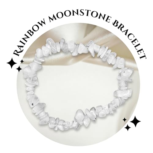 Image of Certified Rainbow Moonstone Bracelet for Women Men with Healing Crystal and Reiki Stone - Beautiful Gemstone Beaded Bracelet for Balance, Harmony & Positive Energy (Chips Stone Beads)