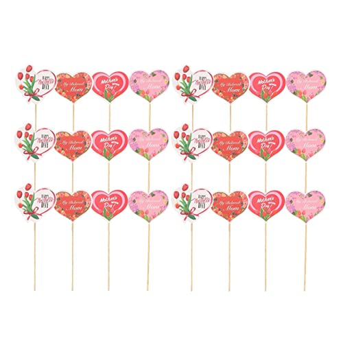 LUOZZY 48 Pcs Happy Mother's Day Cake Topper Creative Heart Cupcake Dessert Picks Mother's Day Cake Cupcake Decorations Party Supplies