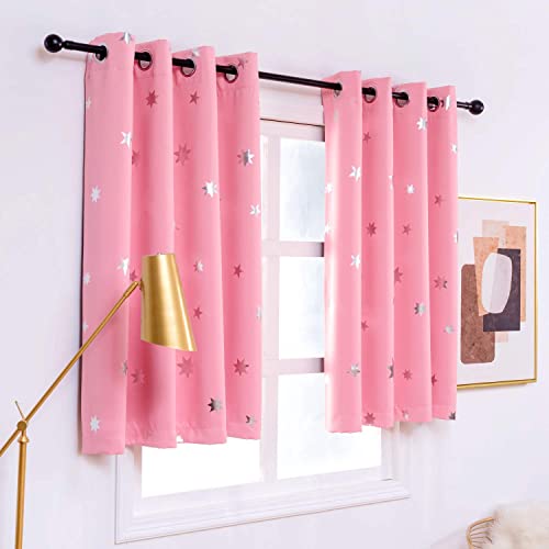 Anjee Pink Blackout Curtains for Girls Bedroom Silver Star Kids Curtains Drapes for Nursery Thermal Insulated Window Treatment 52 x 54 Inches Each 2 Panels