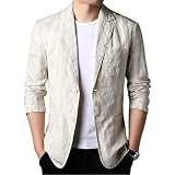 [Montclaire] テーラードジャケット メンズ リネン100% 夏用 麻ブレザー M-4XL 薄手 軽量 涼しい 通気性 長袖 スーツジャケット 春 夏 秋 無地 ビジネス カジュアル オフィス セミフォーマル 通勤通学(2XL ベージュ)