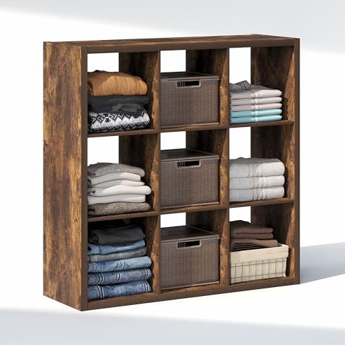 Image of Furinno Cubic Extra Thick 9-Cube Closet Organizers and Storage, Amber Pine | 14.6 x 44 x 44 in, Open Shelf Closet Storage, Closet Organizer, for Wardrobe, Bedroom, Living Room