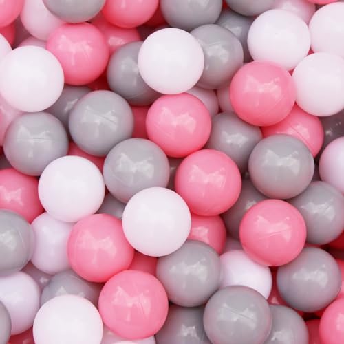 VivaVolt Ball Pit Balls for Toddlers 50 100 200 500-2.2 Inch Safe Phthalate Free BPA Free Balls for Ball Pit, Bright Colors Crush Proof Plastic Balls, Light Gray/Powder Pink/White by VivaVolt Toys - Used condition - US$28.66