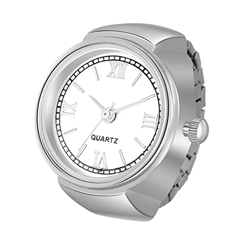 Image of JewelryWe Finger Watch for Women - Stretchy Elastic Band Round Simple Dial Quartz Ring Watches for Daily and Office