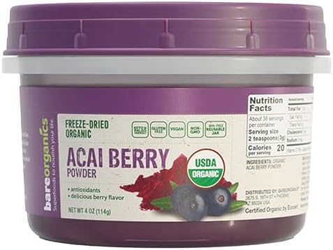 BareOrganics Acai Powder - Superfood Powder, Organic Freeze Dried Acai Berry Powder, 4 Oz