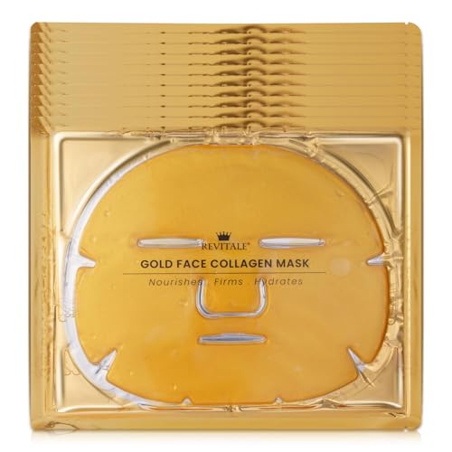 Revitale 24K Gold Face Mask (10 Pack) - Hydrating & Nourishing Sheet with Collagen and Natural Extracts for Radiant, Moisturised Skin