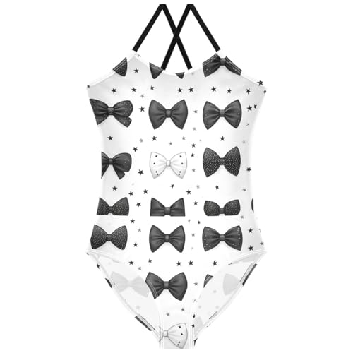 Pigsaly Girls One Piece Swimsuits Grey Black Stars Bow Tie Kids Cross Back Swimwear Toddler Beach Sport Bathing Suit 3T
