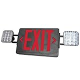 Double Face LED Combination Exit Sign - LED Lamp Heads - Remote Capable - Red Letters - 90 Min. Operation - Black 120/277V VLED-U-BL-EL90-R