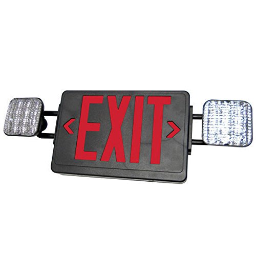 Remote Capability - Double Face LED Combination Exit Sign - Thermoplastic - Adjustable Lamp Heads - Red Letters - 120/277 Volt and Battery Backup - Black - Exitronix VLED-U-BL-EL90-R
