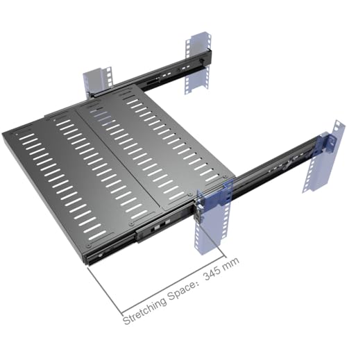 JINGCHENGMEI 1U Sliding Rack Shelf for 19\" Server Rack Mount Cabinet 15\"-22\" Adjustable Depth 4 Post Rack Mount,Disassembled, Black