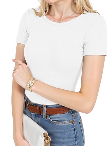 Women's Crew Neck Basic Short Sleeve T Shirt Ribbed Knit Slim Fitted Tees Casual 2025 Summer Going Out Top