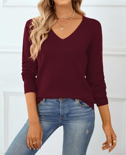 Image of QUALFORT Women's 100% Cotton Sweater, Basic Lightweight Long Sleeve Pullover