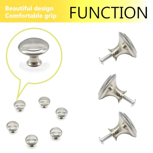 Hocansen 12 PCS Round Drawer Handles 27mm Metal Furniture Pull Knobs with Screws Single Hole Cupboard Door Knobs Silver Mushroom Knobs for Drawer,Cabinet and Dresser (Silver/27mm/LS-YX) - Image 3