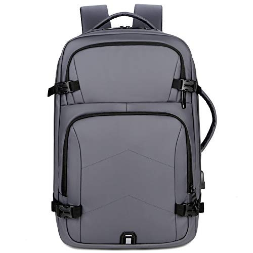 YAKINO 背包 旅行 商? 大容量 双肩包 16L 携?登机 15.6英寸PC ?USB? 防水 防盗 耐冲? 多口袋 男女通用 (灰色,16寸)