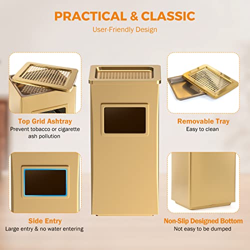 BEAMNOVA Trash Can Indoor Outdoor Black Stainless Steel Commercial Garbage Can Industrial Garbage Enclosure Inside Cabinet with Lid Waste Container, Gold Color, 12.2 * 9.8 * 24 in by BEAMNOVA - Image 3
