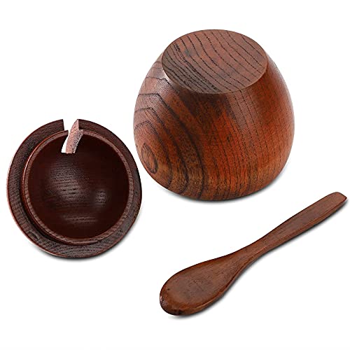 Deayou 3-Pack Wood Salt Box Spice Jar, Natural Wooden Salt Cellar With Lid And Spoon, Sugar Bowl Pepper Seasoning Container Holder Keeper For Kitchen, Serving, Condiment, Chili Powder, Japanese Style #TOP5