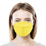 Lutema 5 Layer Protection Disposable Adult Face mask with 3-Panel Flat Fold Design Structure for Indoor & Outdoor Usage│Made in USA - (5 pcs) (Canary Yellow)
