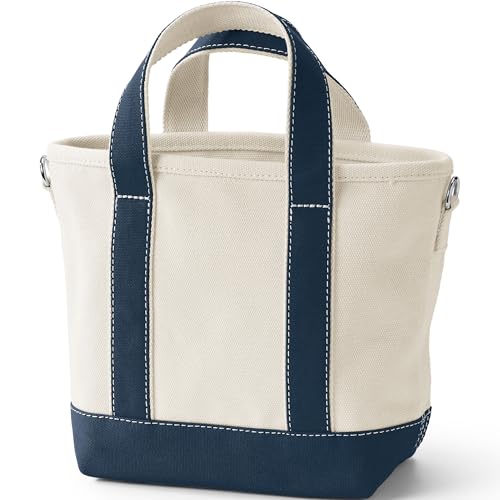 Image of Lands' End Natural Open Top Canvas Tote Natural /radiant Navy Small Regular Handle