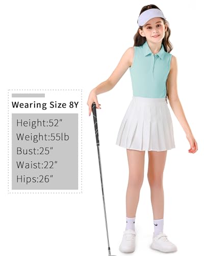 Image of Soneven Girls Sleeveless Polo Shirts Button UP Golf Tennis T-Shirts with Collared Quick Dry Tank Tops for 4-14 Years