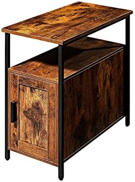 Hoorlang Narrow Side Table and Storage Cabinet for Living Room,Bedside Table for Small Spaces, Wooden Narrow Side Table for Small Space, Living Room,Bedroom,Mid-Century Rustic HLET09F