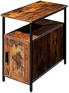 Hoorlang Narrow Side Table and Storage Cabinet for Living Room,Bedside Table for Small Spaces, Wooden Narrow Side Table for Small Space, Living Room,Bedroom,Mid-Century Rustic HLET09F