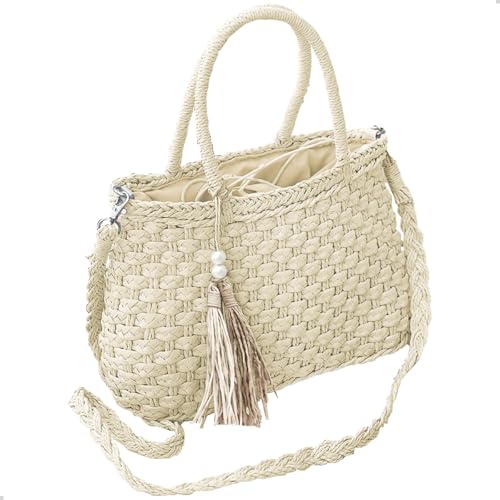 Bolsa De Palha Feminina Perola Alça Transversal Verão Acessório Praia (Palha)