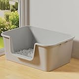 LoopTime Large Cat Litter Box with High Sides for Indoor Cats,XL Low Entry Open Top Cat Litter Pan for Kittens,Big or Senior Cats,High Wall Easy Cleaning Anti-Splashing Multi-cat Litter Tray (Grey)
