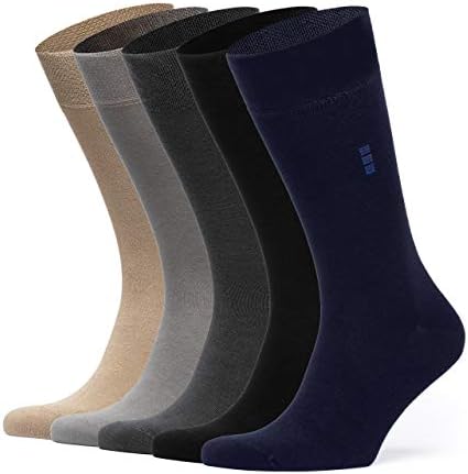 Bamboo Casual & Dress Socks 5-Pair Sock Set for Men Soft and Comfortable for Home, School, Office, Sports, Odorless, and Moisture-Wicking Fiber Fit Sizes 8-12 - Assorted Plain 1