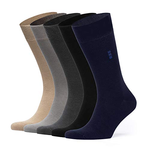 Bamboo Casual & Dress Socks 5-Pair Sock Set For Men Soft And Comfortable For Home, School, Office, Sports, Odorless, And Moisture-Wicking Fiber Fit Sizes 8-12 - Assorted Plain 1 #TOP4