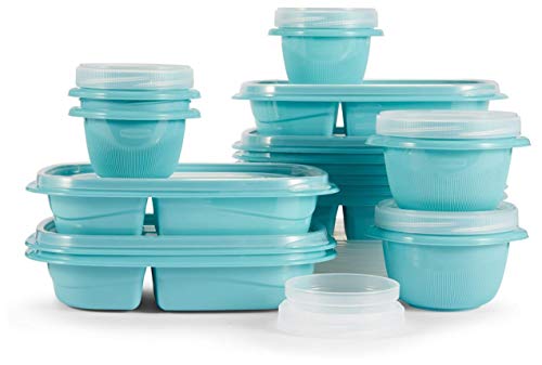Rubbermaid TakeAlongs 2-Compartment Meal Prep and Food Storage Kit, 30 Pieces including Lids, BPA-Free Plastic, Reflecting Pool
