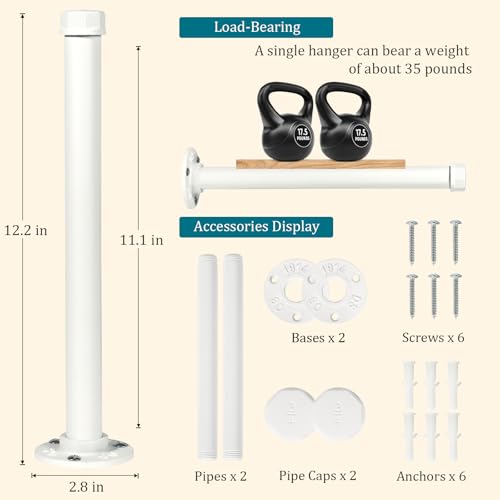 Cast Iron Wall Mounted Clothes Rack, Heavy Duty Industrial Pipe Clothing Rack for Hanging Clothes, Garment Racks for Wardrobe Organizers and Storage, DIY Closet Rods Closet Bar (White 2 Pack, 12 in) by Cazzon - Used condition - Image 2