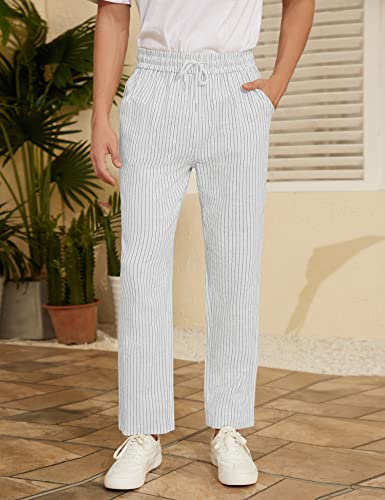 Image of iWoo Linen Pants Men Casual 2025 Summer Beach Elastic Drawstring Waist Yoga Pants Travel Baggy Work Pant Pajama