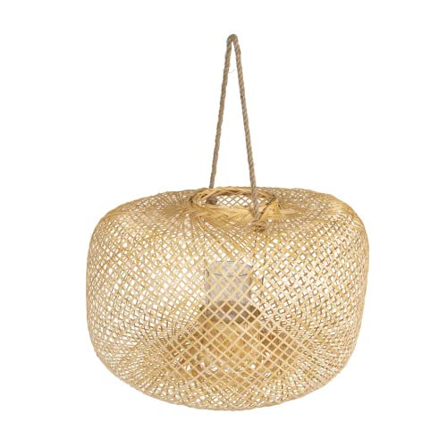 Bloomingville Hand-Woven Bamboo Lantern with Jute Handle & Glass Insert, Natural Candle Holder