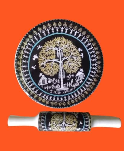 MADHUBAN Printed White Marble CHAKLA BELAN Set/POLPAT with Wooden Belan 10 Inch by Indian Collectible