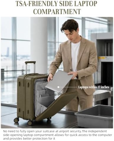Timeet Carry On Luggage, 20 Inch Airline Approved Matte PC Hard Shell Suitcase with Front Open Compartment, TSA008 Lock, Built-in USB Charging, Lightweight Silent Spinner Wheels, Olive Green — 사진 2