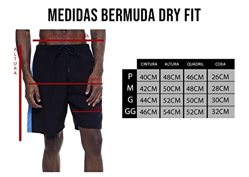 Bermuda Dry Fit Academia Treino Corrida Polo Marine (G, Preto com listra azul)