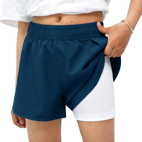 Image of MEILONGER Girls Swim Shorts 2 in 1 Bathing Suits Kids Quick Dry Boardshort Bottoms Swimming Swimwear with Compression Liner