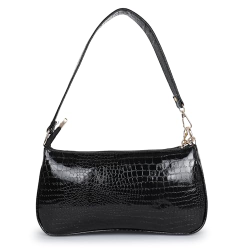 Image of clementine Women Fashion Croco Shoulder Bags - One Big Zip Pocket Canvas Handbag Bags for Girls, Ladies and Daily Use Office, Travel (BLACK)
